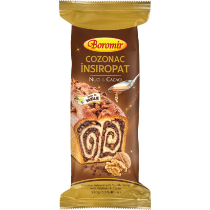 Boromir- Cozonac Însiropat cu sirop de vanilie, cremă cu nuci și cacao-550gr